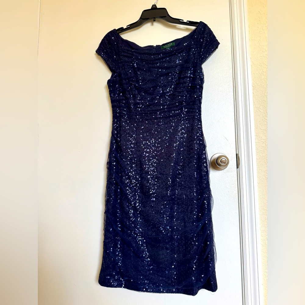 Ralph Lauren Chic Midnight Blue Sequin Midi Dress, 10🦋
